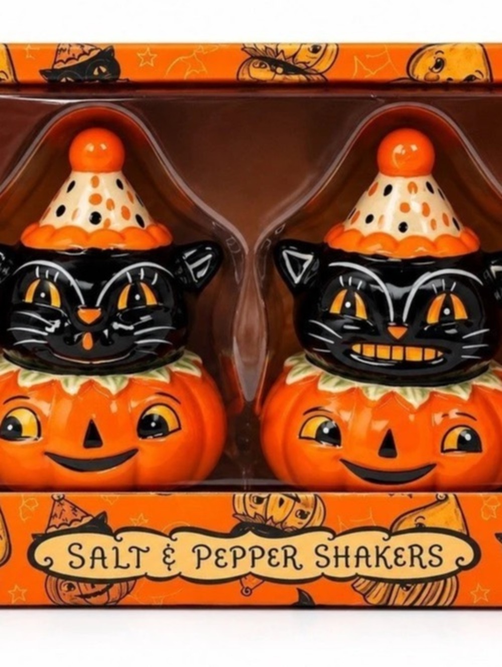 Transpac Johanna Parker Halloween Cat & Pumpkin Porcelain Salt & Pepper Shakers